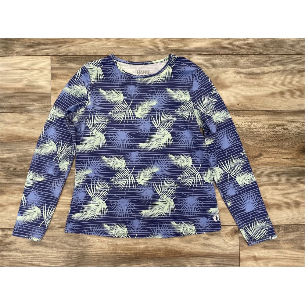 Hang Ten UPF 50+ Sun Protection Rash Guard Top Womens Sz Large Palms Zip Pocket